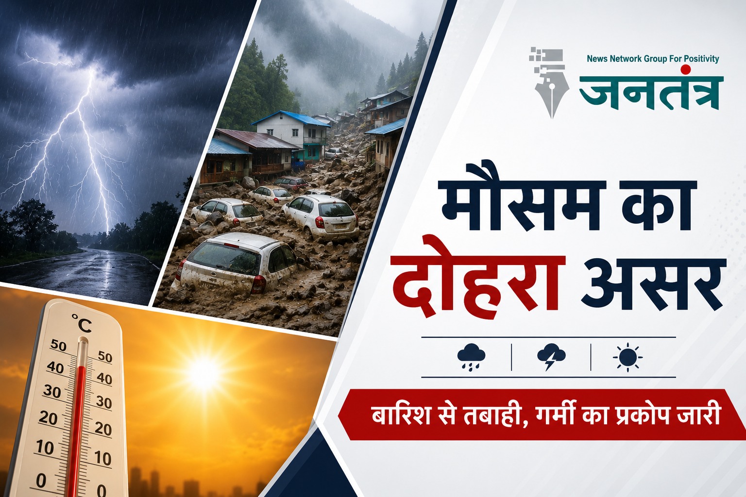 You are currently viewing देशभर में मौसम का दोहरा असर: MP-झारखंड में आकाशीय बिजली से 16 मौतें, उत्तराखंड में भारी बारिश से तबाही; कई राज्यों में हीटवेव बरकरार